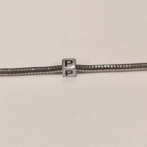 Silver P Spacer Charm for Pandora Style Bracelet - Picture 3 of 5